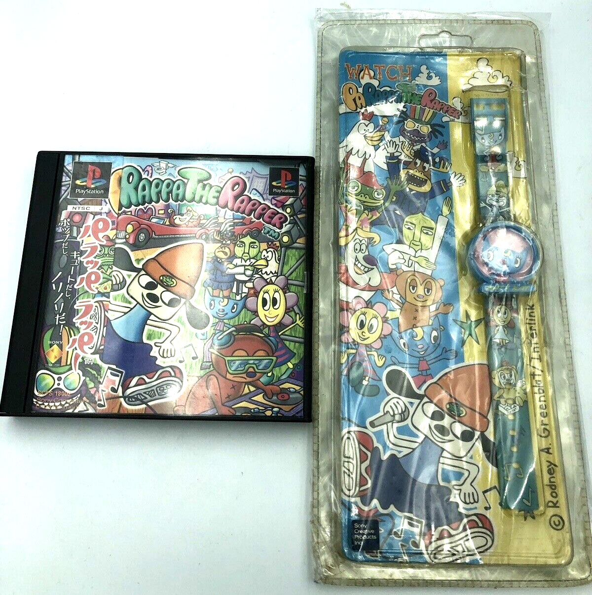 Parappa the Rapper Japanese Playstation game + NEW Katy Kat Digital Watch set
