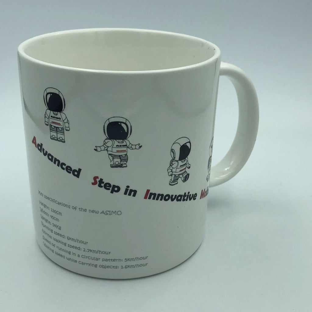 Honda Asimo promo coffee mug cute humanoid robot 2000s advertising Japan 2000