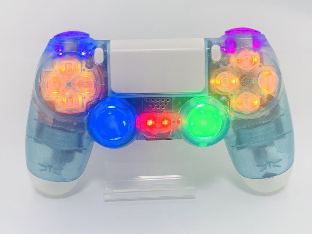 Custom DualShock 4 Clear Blue Wireless Controller Playstation 4 with color LEDs