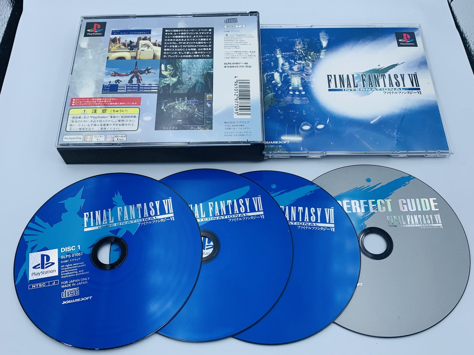Final Fantasy VII International Playstation PS1 Japan w case 4CD +Perfect Guide